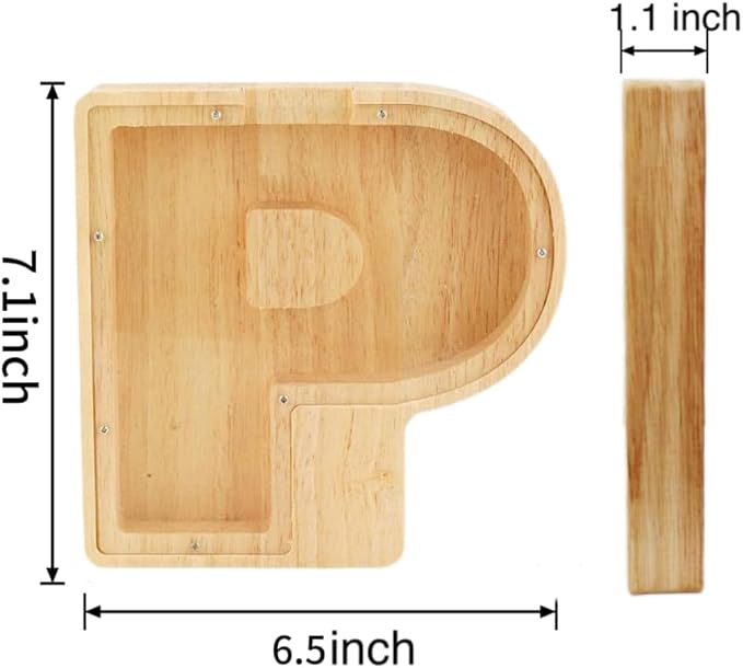 Twenty-six English Alphabet A-Z Letter Piggy Bank,Large-Capacity Transparent Wooden Alphabet Piggy Bank，Personalized Coin Savings Box, Name DIY Creative Purchase Combination.