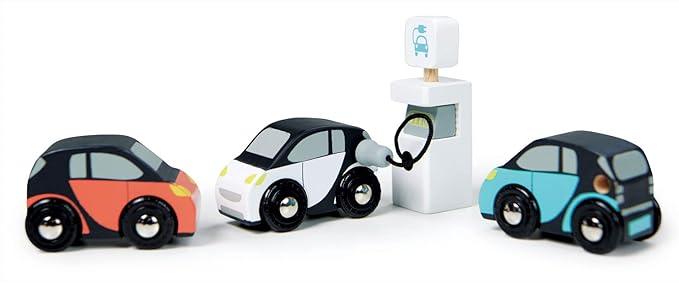 Tender Leaf Toys - Smart Car Set - 3 Pretend Electric Wooden Smart Cars with Charging Unit - Open-Ended Play Toy, Explore Role-Play and Imagination, for Boys and Girls Age 18m+