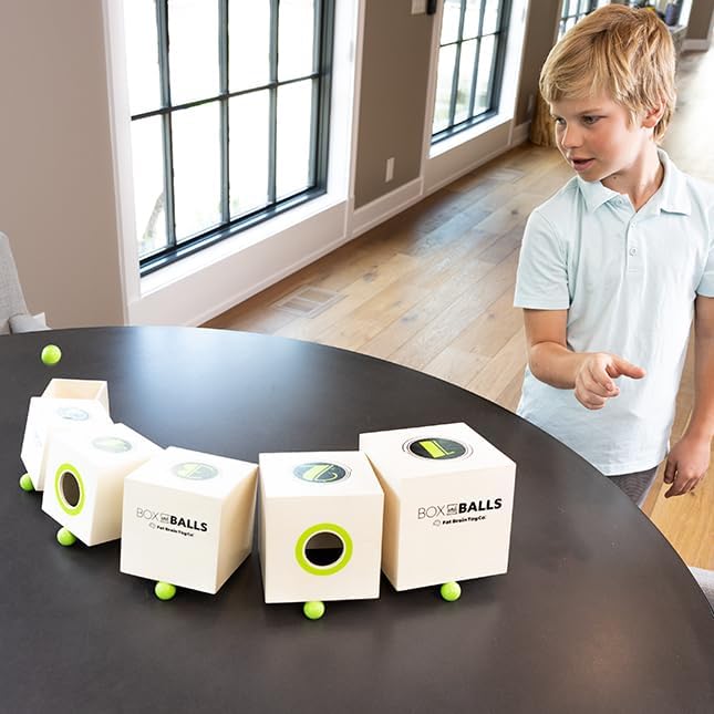 Fat Brain Toys Box and Balls, Wooden Activity Cubes and Bouncy Balls for Kids, Fun New Trickshot Games for Ages 6 to 11