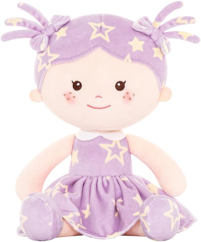 Onetoo Rag Doll Plush Baby Dolls Soft Baby Doll for Girls First Baby Doll Plush Sleeping Cuddle Buddy Doll Wear Star Purple Sleeveless Dress 14"