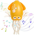 Electric Dancing Octopus Toy with LED Lights and Music, Automatic Avoidance, USB Rechargeable Crawling Belly Time Toy, Suitable for Children 3 Years and Older Birthday Gift (Yellow)
