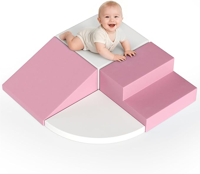 4-Piece Toddler Climbing Toys, Baby Soft Foam Climbing Blocks Set for Indoor Crawling Climbing and Sliding, Modular Play Structures 1-3 Years Old Climber Activity Playground