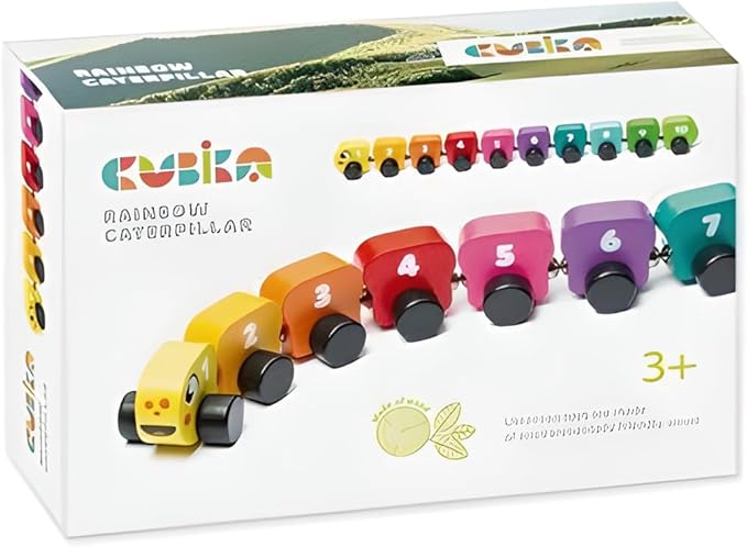 Cubika Wooden Rainbow Caterpillar – Magnetic Sorting Train Toy for Kids Ages 3+– Wooden Learning Toy for Colors, Shapes, and Fine Motor Skills