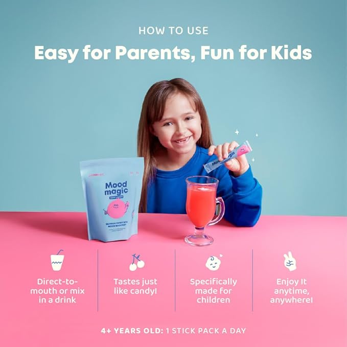 JoySpring Pixie Sticks with Saffron & GABA for Kids | Mood Balance Supplements for Kids | Sugar-Free Powder Candy New Flavor Cherry Lime (25 Servings)