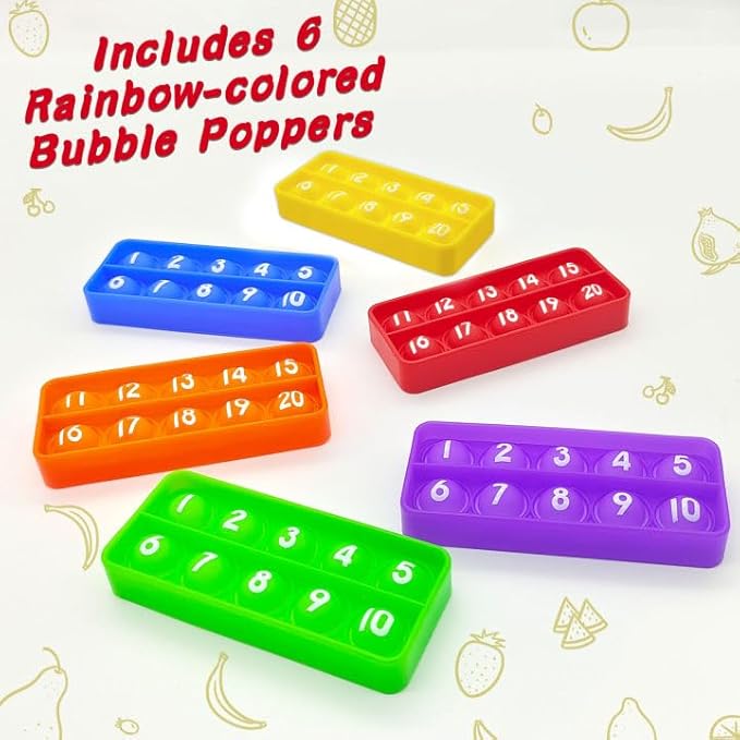 1-20 Ten Frame Pop Board, 6PACK Fidgets for Classroom, Quiet Sensory Toys Bubble Poppers, Pop for Counting Math, Focus Tools for Kids, Montessori Educational Toy Gift for Kindergarten