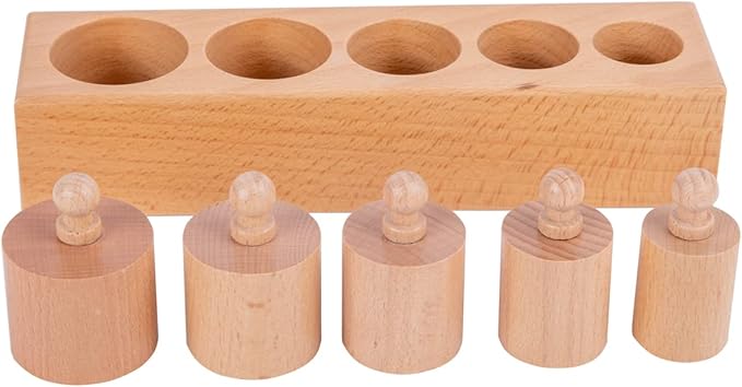 Montessori Toys for Babies 6-12 Months Wooden Knob Log Cylinder Blocks Development Sensory Toys for Toddlers Montessori Baby Games Educational Toys(4 Piece Set)