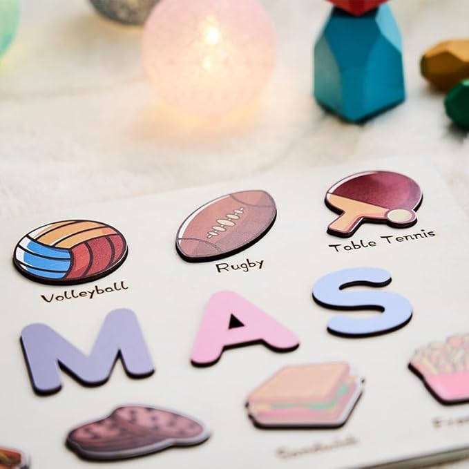 Name Puzzles for Toddlers 1-3,Wooden Puzzled,Personalized Name Puzzle for Kids,Custom Puzzle,Alphabet Number Shape and Football,Preschool Learning Educational Toys for Kids