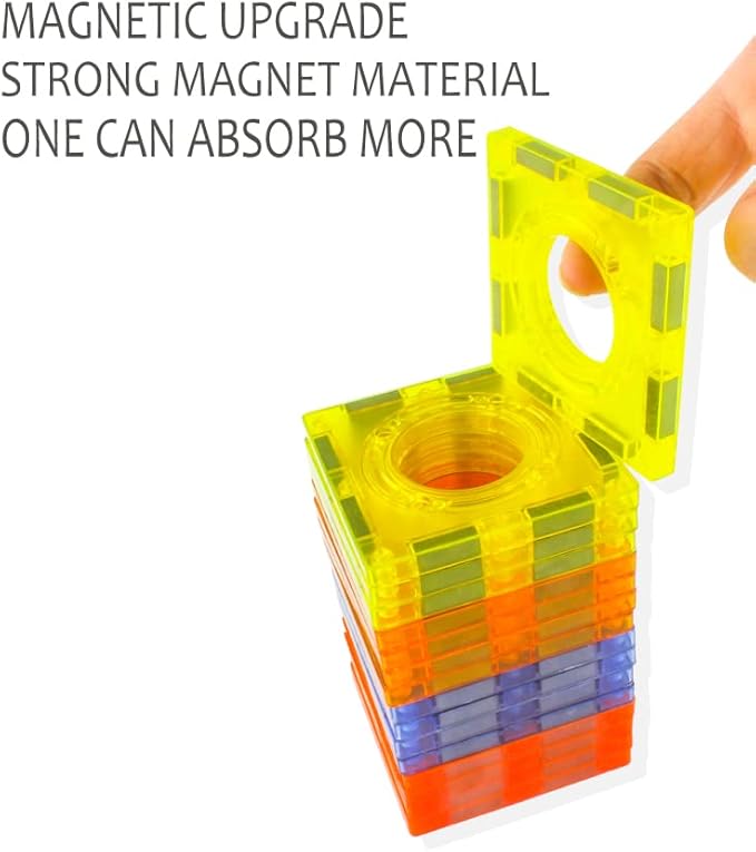 Unique Kids Magnetic Tiles Building Blocks with Marble Run - Engaging STEM/STEAM Toys for Boys and Girls - Perfect Christmas or Birthday Gift (75 pcs)