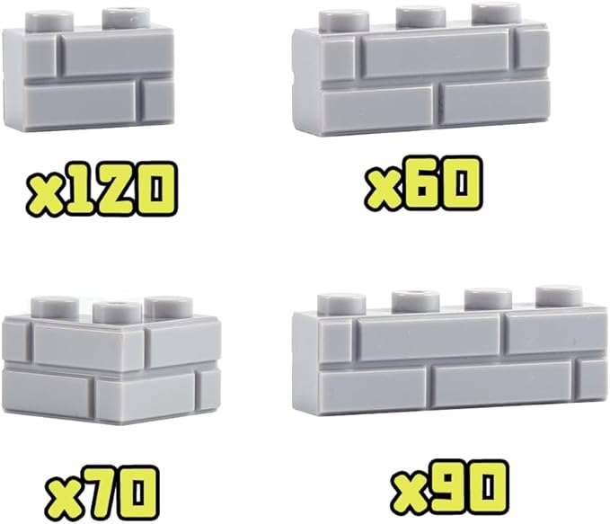 Classic Wall Bricks Bulk Accessories: 340 PCS Masonry Profile Building Block Parts and Pieces Sets(Light Gray)