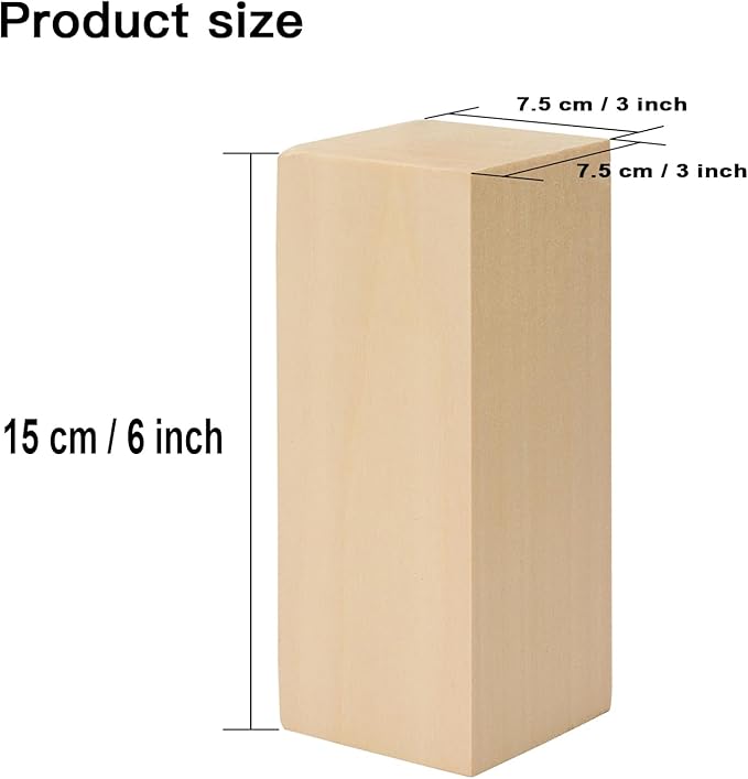 2 Pack Unfinished Basswood Carving Blocks Kit, 6 x 3 x 3 Inch Unfinished Bass Wood Whittling Soft Wooden Carving Block Set for Kids Adults Wood Carving Beginner