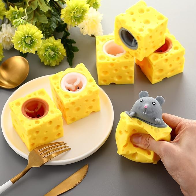 3 PCS Set Squeeze Toys Squishes Toy Decompression Cheese Mouse Cup Squeeze Toys,Sensory Fidget Toys,Stress Relief for Kids & Adult Tricky Funny Novelty Toy