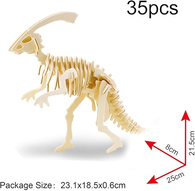 Georgie Porgy 3D Wooden Puzzles DIY Models Kits for Kids Dinosaur Airplane Woodcraft Construction Toys Pack of 6 (T-Rex Triceratops Spinosaurus Parasaurolophus Apatosaurus Stegosaurus)