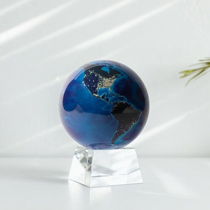 MOVA Globe – Earth at Night (4.5”) | Rotating Globe Powered by Light, No Batteries or Cords | City Lights Satellite Imagery | Unique Gift or Modern Desk Decor