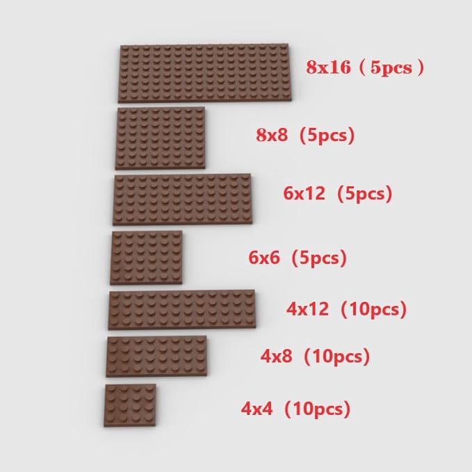 Classic Building Plate Assortment - 50pcs Brown Building Plates with 7 Sizes, Compatible with Lego, for Most Brands