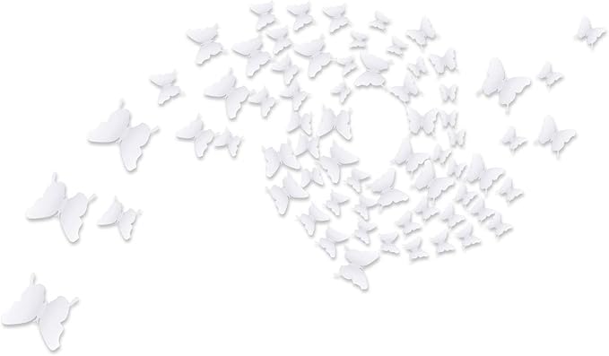 BBTO 48 Pieces Butterfly Wall Decor DIY Mirror 3D Butterfly Stickers Removable Decals for Home Bedroom School Bathroom Living Room Decor(White)