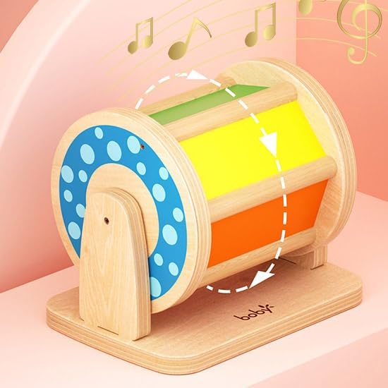 Dailyfunn Montessori Toys Wooden Spinning Drum Tummy Time Floor Mirror Toy for Babies Toddlers 1-3 Years Old