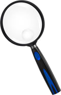 Feosky Handheld Reading Magnifier, 10X 30X Magnifier, 75mm Shatterproof Lens, Non-Slip Handle for Adults Close Work, Hobbies and Halloween & Cosplay(Blue/Black)