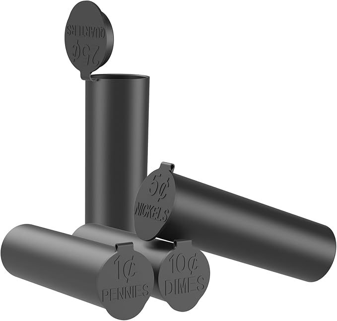 Coin Storage Tubes Set,50 Coins per Tube, Durable Plastic ，Dimes, Black ，a Box 25pcs