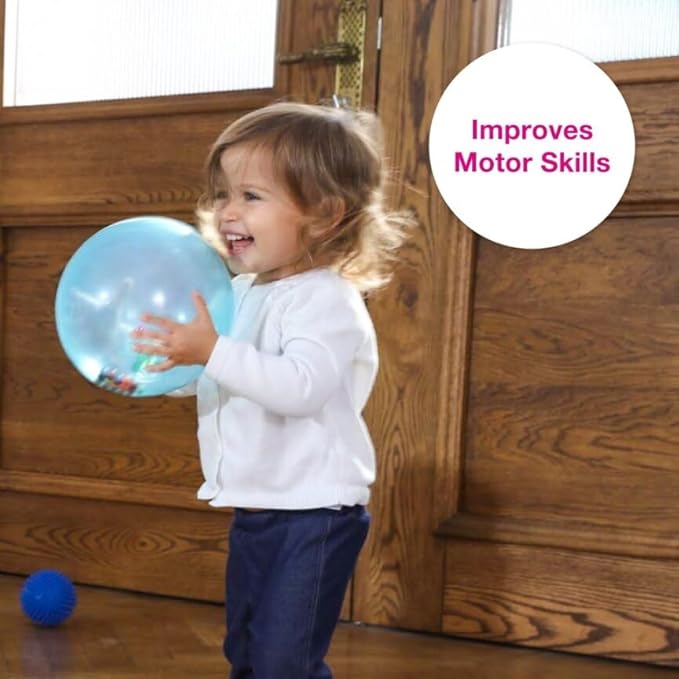 Edushape Rainbow Soft Sensory Ball for Baby and Toddlers - 7" Deflated with Pump Multi-Color Mini Noisemaker Toddler Ball with Colorful Beads Inside - Fine Motor Skills Development