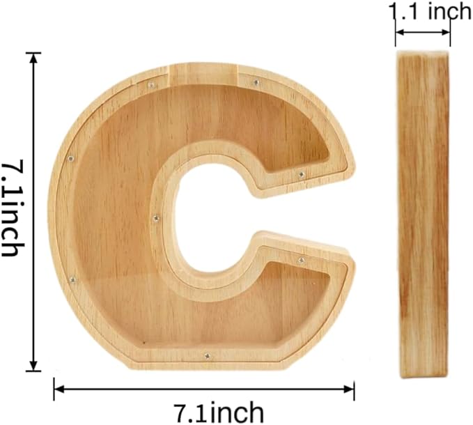Twenty-six English Alphabet A-Z Letter Piggy Bank,Large-Capacity Transparent Wooden Alphabet Piggy Bank，Personalized Coin Savings Box, Name DIY Creative Purchase Combination.