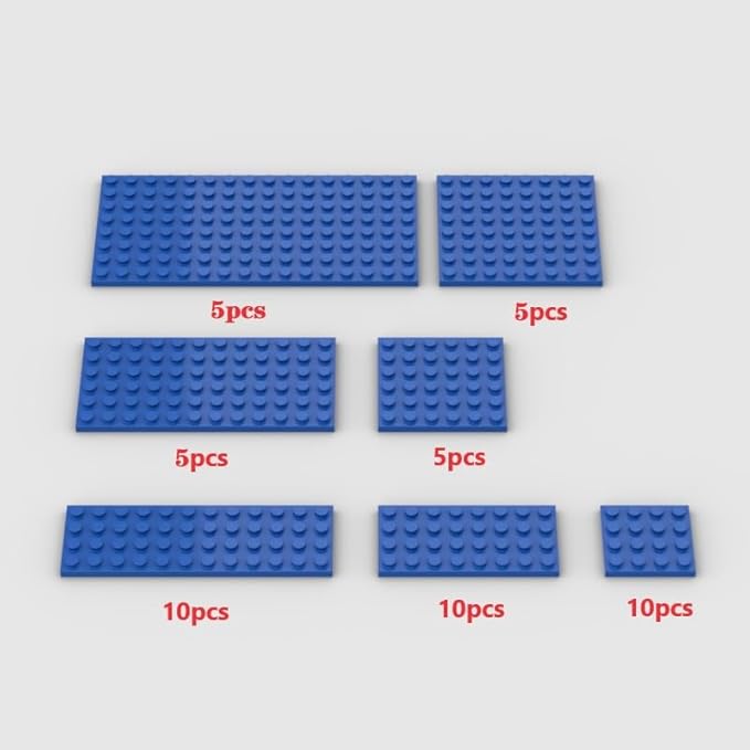 Classic 50pc Blue Building Plate Assortment Pack with 7 Sizes, Compatible with Lego, for Most Brands