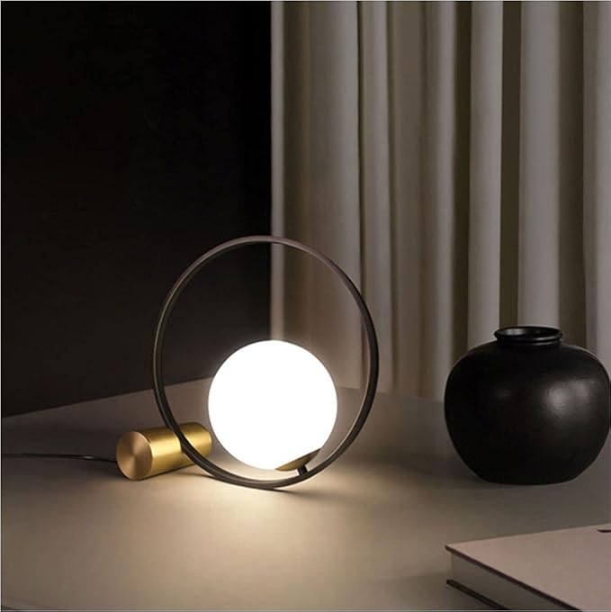 KCO Lighting Mid Century Modern Nightstand Lamp Black Metal Table Globe Desk Round Nightstand Large Glass Table Lamps for Living Room Bedside Office