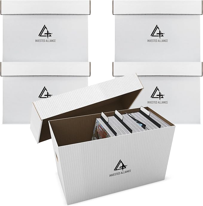 Premium Short Comic Book Storage Box (5 Pack - White). Thick Cardboard Comic Book Box/Cabinet. Comics Books Bin for 150-175 Collectibles. Comics Boxes Storage Case/Cabinet to Showcase Collectibles.