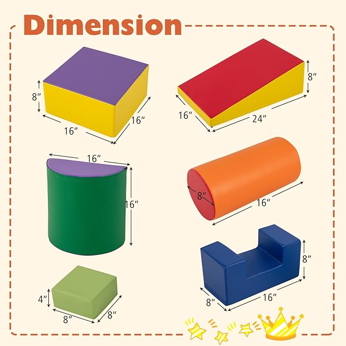 Costzon Toddler Climbing Toys, 6 Pieces Climb and Crawl Playset with PU Cover for Baby Crawling, Climbing & Playing, Indoor Foam Climbing Blocks for Toddlers