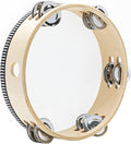 Musfunny Tambourine Hand Held Drum with Double Row Jingles, 8 inch Tambourines Metal Bell Hand Percussion for Adults Church Party (8 inch Natural)