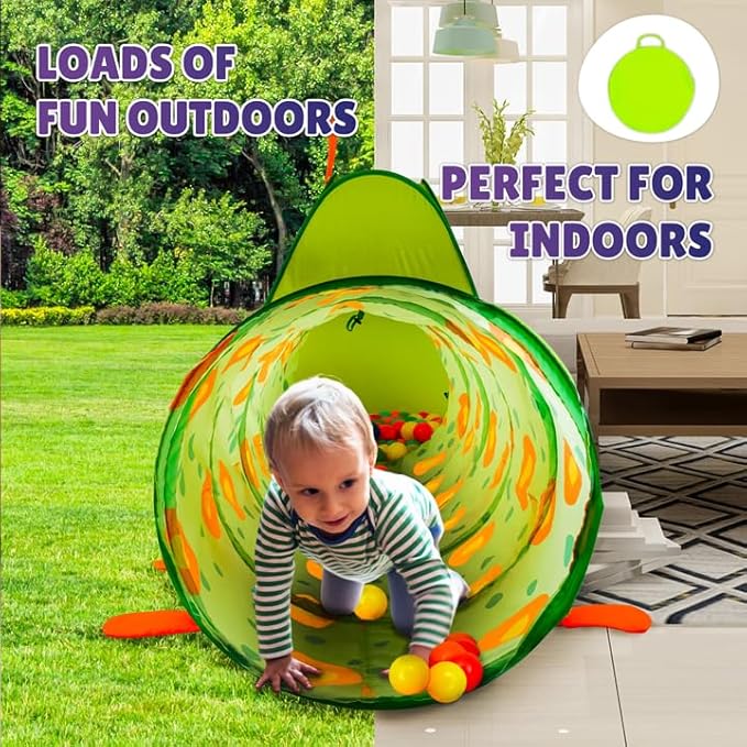 Kiddey Caterpillar Kids Play Tunnel & Tent – Toddler Crawl Tunnel + Play Tent, Pop-Up Indoor/Outdoor Ball Pit Playset (Balls Not Included), Folds Flat for Storage