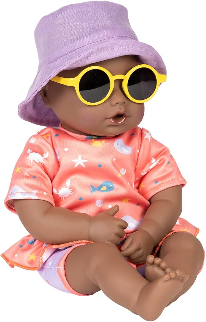 ADORA Beach Baby African American Doll with Sun-Activated Freckles, Clothes & Accessories Set, Adorable Baby Doll Made in Exclusive QuickDri Vinyl Birthday Gift for Ages 1+ - Baby Piper