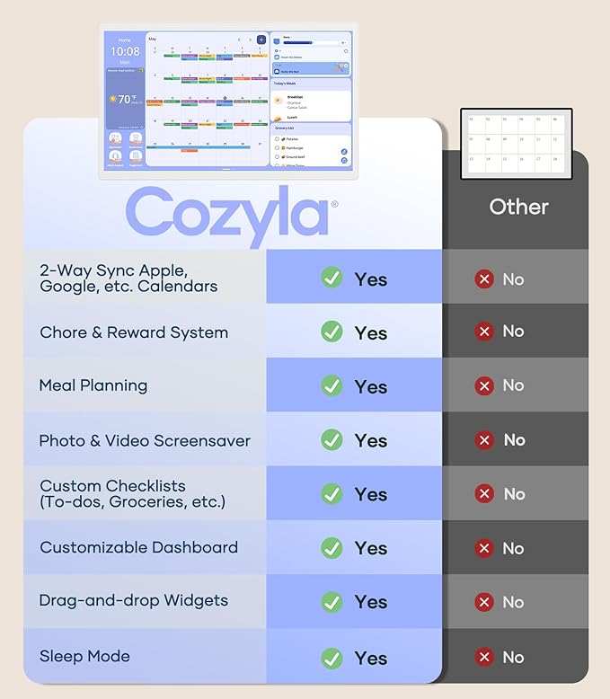 Cozyla Mate Digital Calendar+ 2: 24 Inch Wall Touch Screen Chore Chart Customize Dashboard Smart Electronic Calendar for Family Schedules Meal Planner Supports All Google Play Apps Wall Mount White