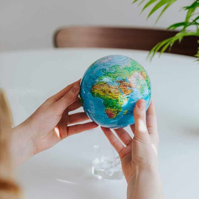 MOVA Globe – Blue Relief Map 4.5” | Solar-Powered Rotating World Globe with Terrain Detail | No Batteries or Cords | Elegant Desk Décor or Educational Gift