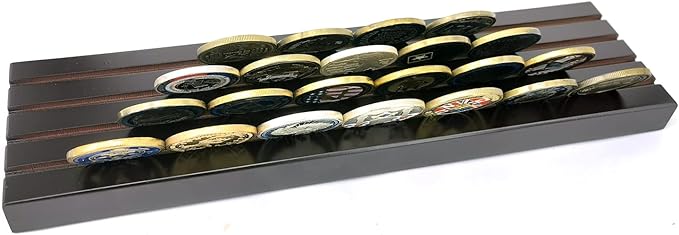 Aomcisi 4 Rows Coin Holder, Military Collectible Challenge Coin Display Holder Stand,Holds 32-36 Coins (Large)