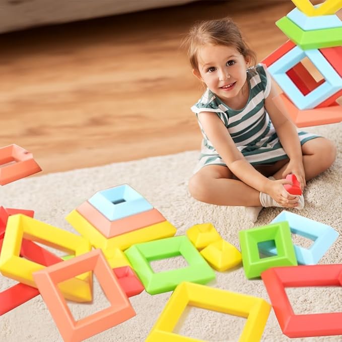 Large Building Blocks Set - 30 Giant Blocks for Stacking - Develops Hand Eye Coordination & Cognitive Skills - Ages 4-8 - Indoor & Outdoor Play