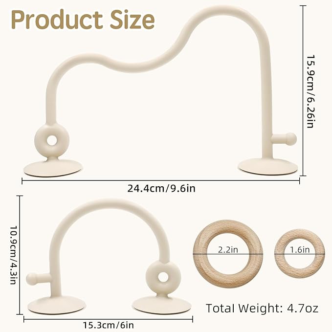 Baby Sensory High Chair Suction Toys for Infant Toddlers 6 12 18 24 Months, Food Grade Silicone String with Oak Loop Montessori Educational Baby Bath Toy Gifts (Beige)