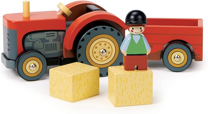 Tender Leaf Toys - Farmyard Tractor - Wooden Tractor Toy with Removeable Trailer, Animals and Accessories - Open-Ended Play Toy, Farm Pretend Play for Boys and Girls - Age 18m+