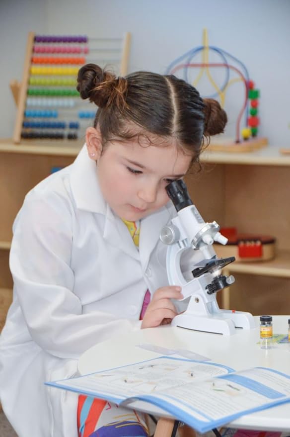 Kids Beginner Microscope Science Kit with 100X-1200X, 13 Prepared Slides & DIY Blank Slides, 18MM HD Len, LED Light Adjustable and ABS Box, Microscope for Kids 5-7 8-12