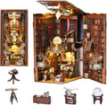 Book Nook Kit, DIY Miniature Dollhouse Library House Kit for Adult and Teens, 3D Wooden Puzzle Bookends Bookshelf with Sensor Led Light (Beyond Library)