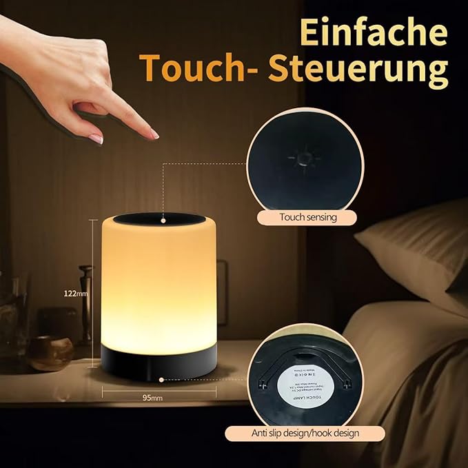 OORUN Touch Bedside Table Lamp,13 RGB Colors & 5 Brightness, USB Rechargeable Desk Lamp, Remote Control Dimmable Night Light with RGB Color Changing,Portable Lamp for Baby (2 Pack Black)