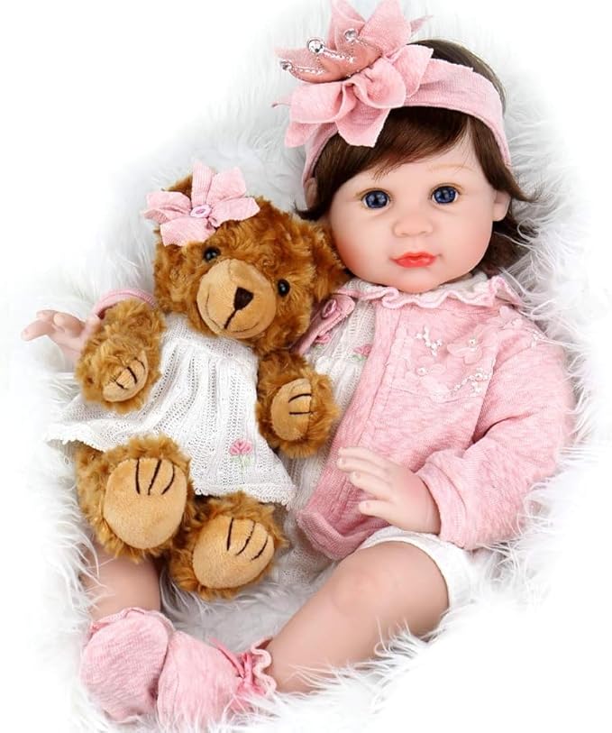 Aori Realistic Reborn Baby Dolls - 22 Inch Lifelike Baby Girl with Feeding Bottle & Pacifier, Weighted Cloth Body for True-to-Life Feel, Gift for Kids Ages 3+