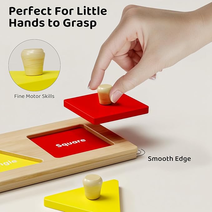 First Jumbo Knob Wooden Shape Puzzles for Toddlers 1-3,Montessori Shapes Sorter for1-2 Year Old,Preschool Learning Peg Puzzle Toys for Baby Kids,1-2 Year Old Boy Girl