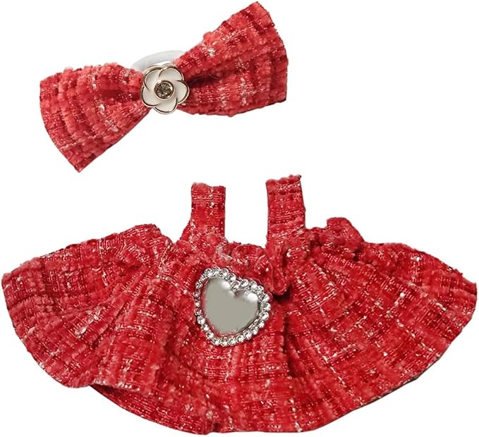 17cm Doll Clothes - Luxury Chic Style Set for 5.91-6.7“ (15-17cm) Dolls, Cute Premium Fashion Doll Outfit with Accessories - Red Plaid Tweed Dress +Plaid Bow