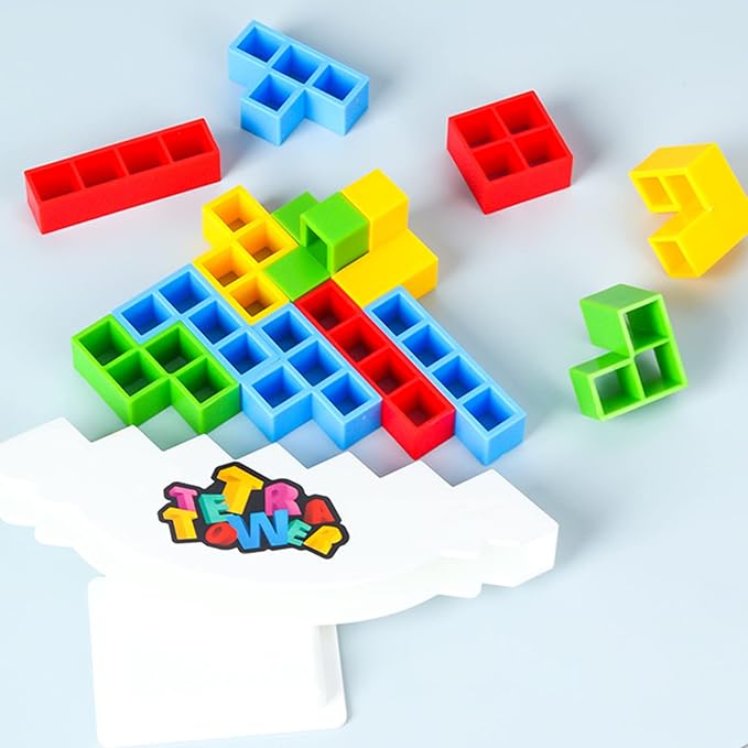 48 Pcs Tetra Tower Balance Stacking Blocks Game, Board Games for 2 Players+ Family Games, Parties, Travel, Kids & Adults Team Building Blocks Toy