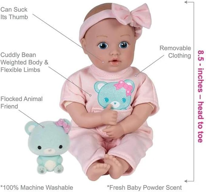 ADORA Be Bright Collections - Tots and Friends, 8.5” Baby Doll and Spirit Plush Animal, Made in Sweet Baby Powder Scent and Machine Washable, Birthday Gift for Ages 3+ - Baby Bear