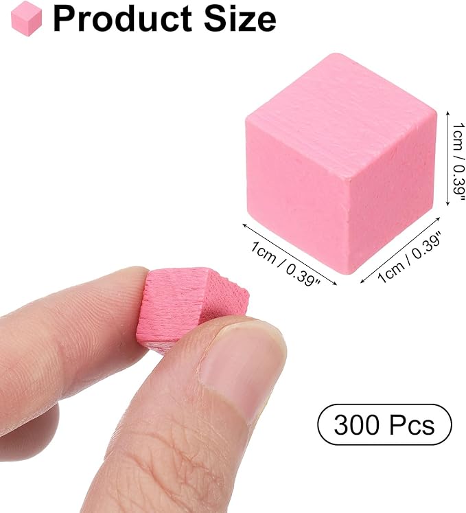uxcell 300Pcs Wood Blocks for Crafts, 1cm Unfinished Wood Cube Solid Wooden Blank Square Block for DIY Craft Projects Personalized Gifts, Pink