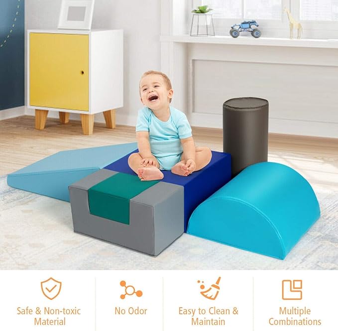 Costzon 6-Piece Kids Crawl and Climb Foam Play Set, Colorful Baby’s Foam Blocks to Crawling, Climbing, Walking, Children’s Educational Software Composite Toy for Toddlers, Preschoolers (Contemporary)