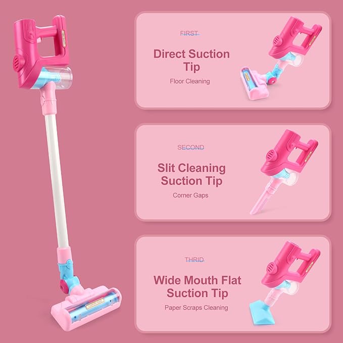 Kids Vacuum Cleaner Toy for Toddlers - Toy Vacuum Set Pretend Role Play Household Toys with Sound Effects for Age 3+ Boys Girls Learning Toys Birthday