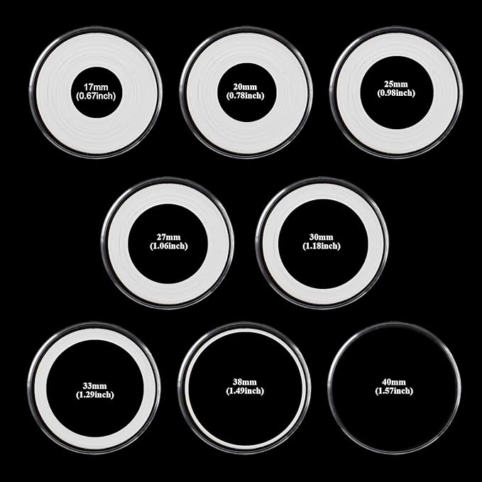 Utron 180P Clear Plastic Coin Capsules, Dollar Coin Holder, 40mm Silver Coin Storage for Collectors, Morgan Silver Dollar Coin Holders with Adjustable Gasket (17/20/25/27/30/33/38/40mm)