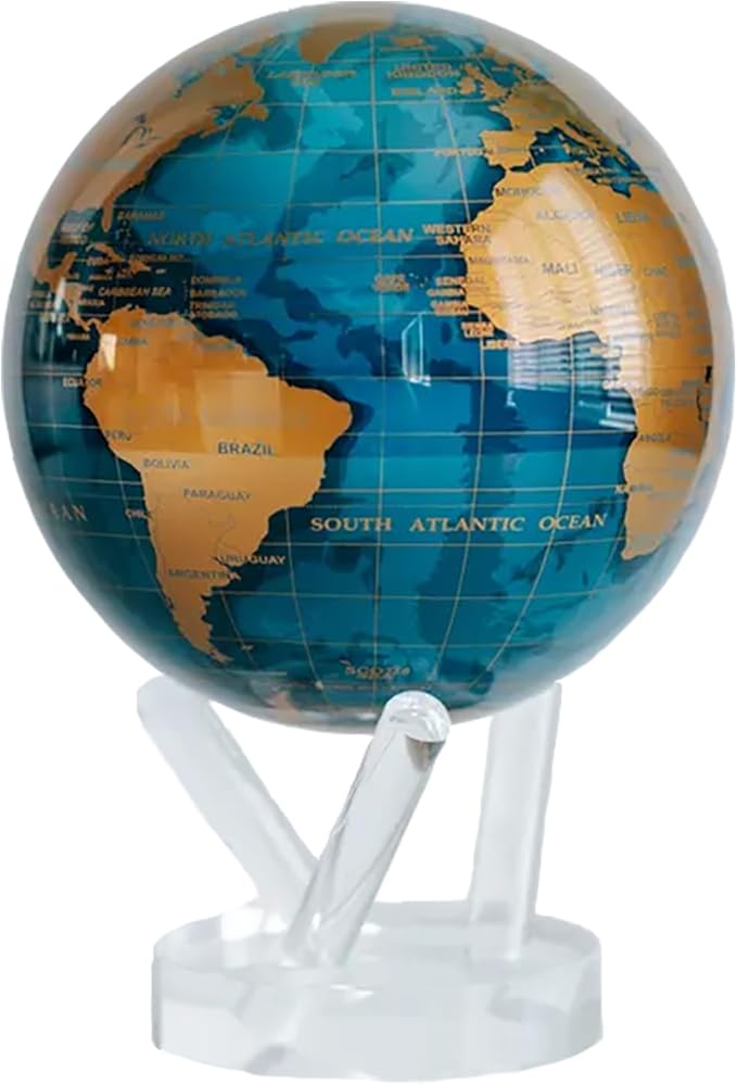 MOVA Blue and Gold Solar-Powered Rotating Globe 6” | Desk Decor with Stand | No Batteries Needed | Modern Map Accent for Home or Office